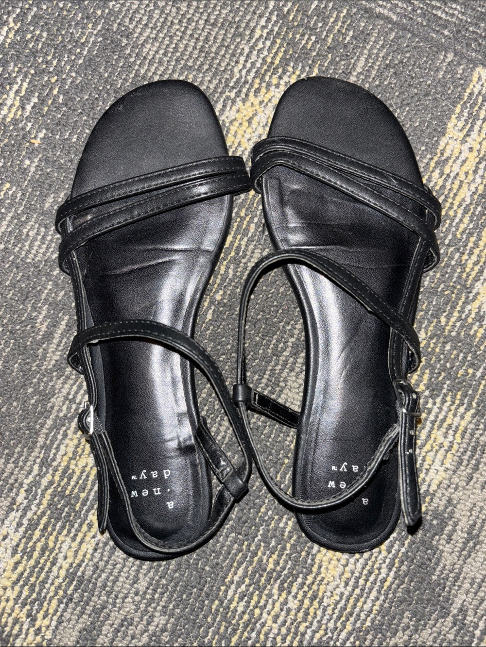 a new day, Black Leather Adjustable Ankle Strap Sandals